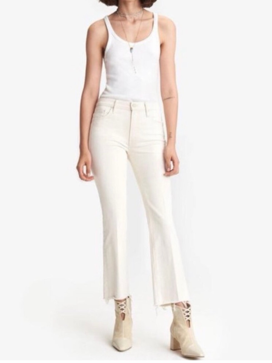 Mother Off-White Cropped Flare Jeans